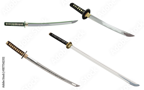 4 Japanese samurai sword illustrations