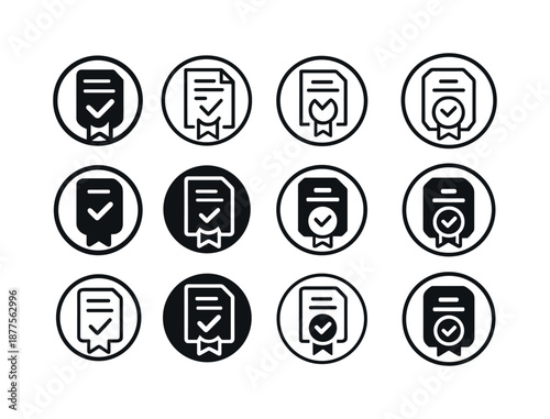 Loan Agreement Icons. Loan agreement. Icon set. Set Logo of loan agreement: agreement seal badge. harmonious logo variations of the same emblematic concept,