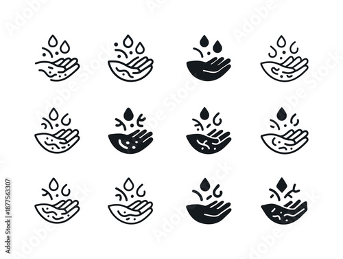 Skin Function Icons. The function of the skin. Icon set. Set Logo of The function of the skin: skin microbiome balance. harmonious logo variations of the same