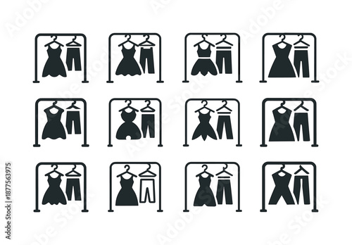 Backstage Icon Variations. performers backstage. Icon set. Set Logo of performers backstage: costume rack. harmonious logo variations of the same emblematic