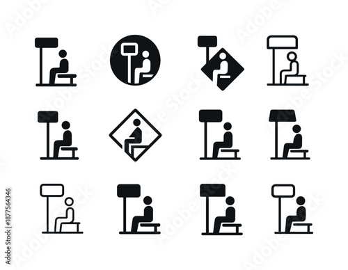 Public Transport Logos. Public transportation. Icon set. Set Logo of public transportation: waiting passenger at stop. harmonious logo variations of the same