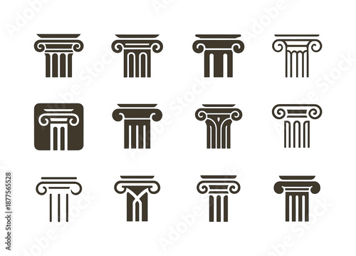 Classic Art Logo Set. Classic paintings and old-world art styles. Icon set. Set Logo of classic paintings and old-world art styles: classical column capital.
