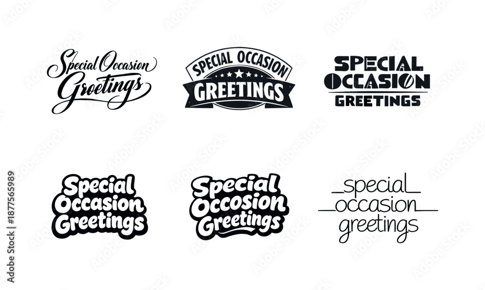 Obraz premium Diverse Lettering Styles. Special Occasion Greetings. Set lettering. harmonious lettering variations of the same emblematic concept, each with different