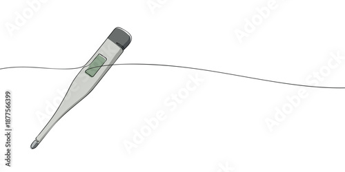 Minimal illustration of a digital thermometer with display, representing temperature measurement, health monitoring, and medical care.