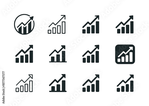 Small Business Marketing Icons. Marketing ideas for small businesses. Icon set. Set Logo of Marketing ideas for small businesses: analytics graph. harmonious