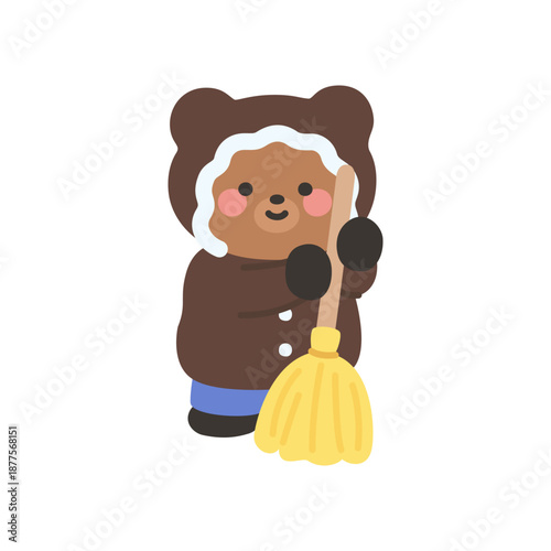 A cute bear sweeping the ground