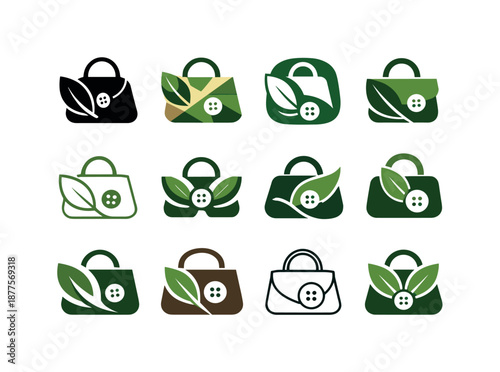 Sustainable Fashion Logos. Sustainable and upcycled fashion accessories. Icon set. Set Logo of sustainable and upcycled fashion accessories: eco-friendly patch