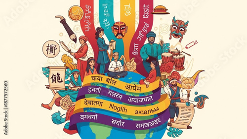 Vibrant Cultural Celebration with Diverse People and Traditional Elements