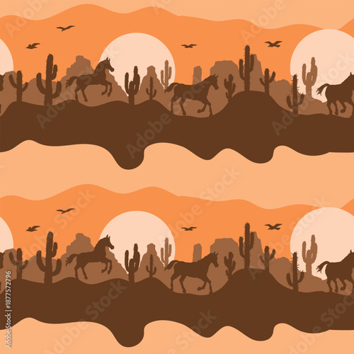 Horses by sunset cacti