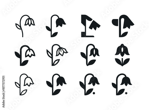 Wilted Flower Icons. Emotional hurt. Icon set. Set Logo of emotional hurt: wilted flower. harmonious logo variations of the same emblematic concept, each with