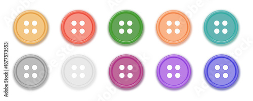 Buttons for Clothes Closeup Isolated. Sewing Scrapbooking Decor. Round Clothes Button. Vector