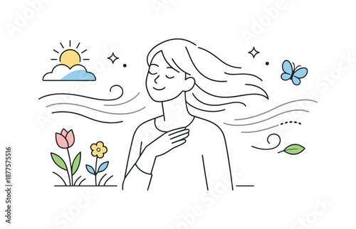 Spring Breeze Illustration. Spring breeze editorial illustration. Gentle motion lines and abstract shapes replace winter wind symbols, expressing softness and