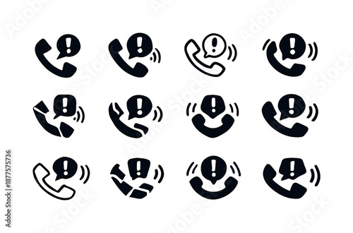 Unexpected Call Icons. unexpected phone call. Icon set. Set Logo of unexpected phone call: caller ID alert. harmonious logo variations of the same emblematic