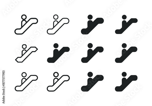 Public Transport Logo Set. Public transportation. Icon set. Set Logo of public transportation: escalator with person. harmonious logo variations of the same