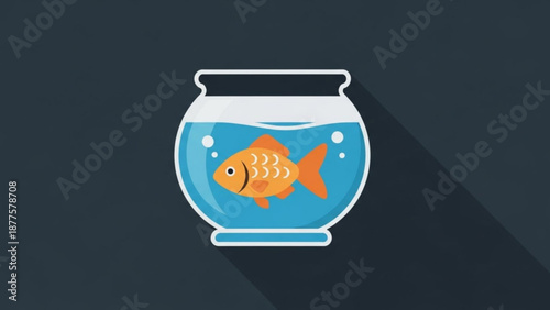Goldfish Swimming in Round Fishbowl with Water and Bubbles