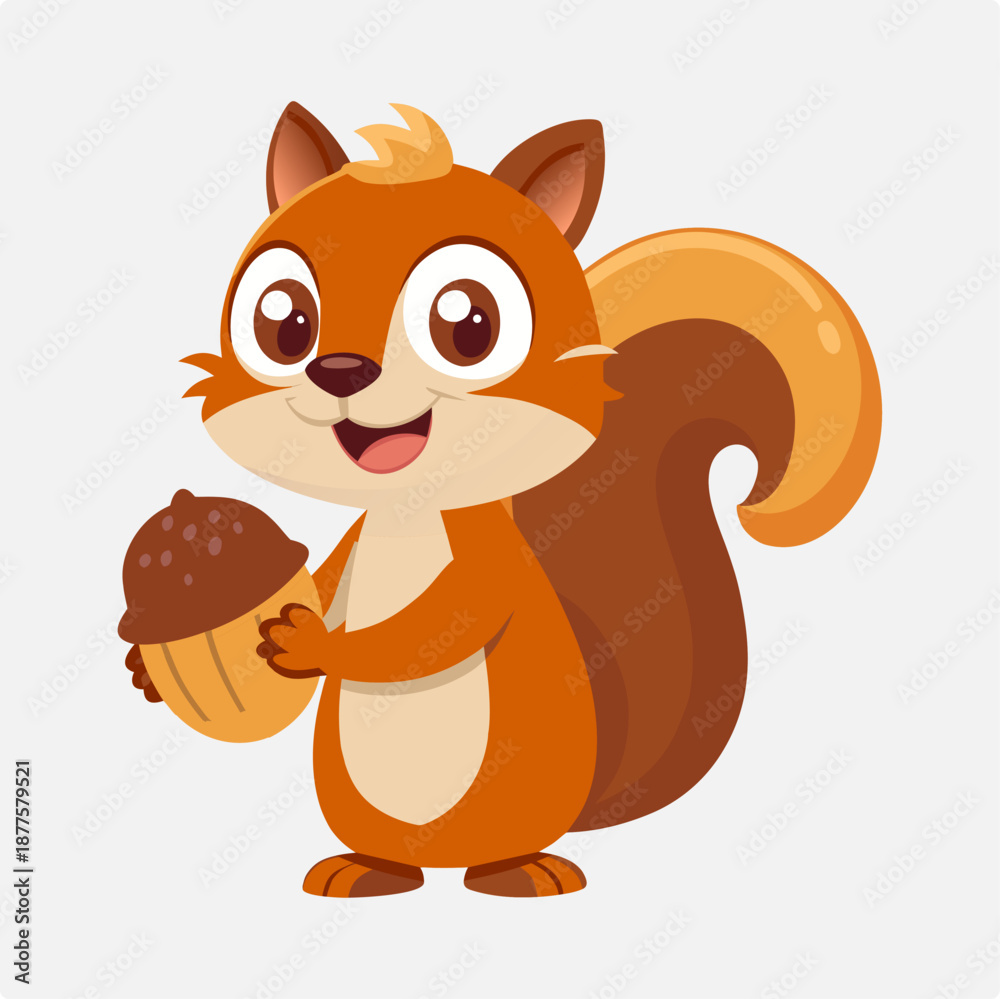 Fototapeta premium Cute Squirrel Holding Acorn Icon