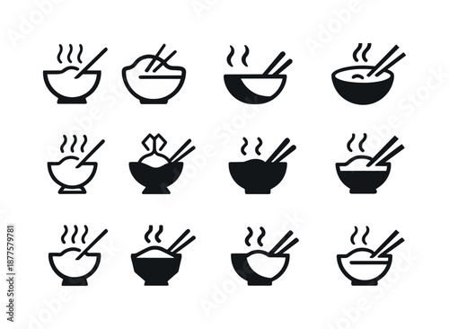 Global Breakfast Icons. Trying global breakfast traditions. Icon set. Set Logo of Trying global breakfast traditions: congee bowl. harmonious logo variations