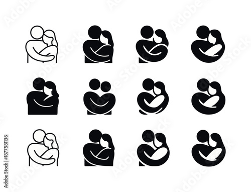 Romantic Logo Variations. Positive reinforcement in romantic relationships. Icon set. Set Logo of Positive reinforcement in romantic relationships: couple