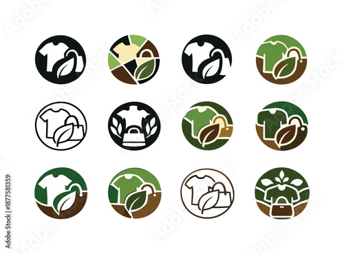 Sustainable Fashion Logos. Sustainable and upcycled fashion accessories. Icon set. Set Logo of sustainable and upcycled fashion accessories: eco-friendly patch
