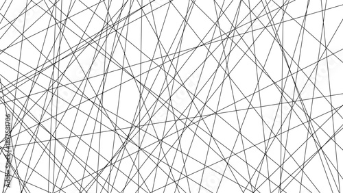Abstract Random Black Line Pattern on White Background – Chaotic Geometric Scribble Network, Minimal Monochrome Linear Texture for Modern Design, Tech Backdrops, Posters, and Overlays