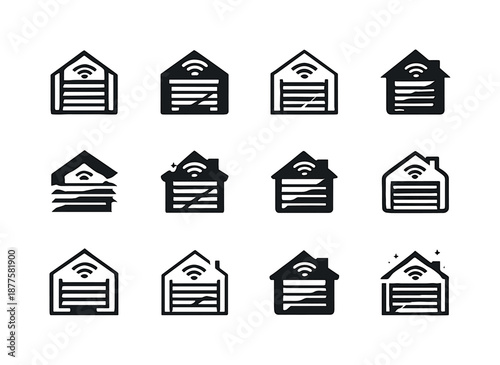 Smart Home Icons. Smart home integration in modern architecture. Icon set. Set Logo of Smart home integration in modern architecture: automated blinds symbol.