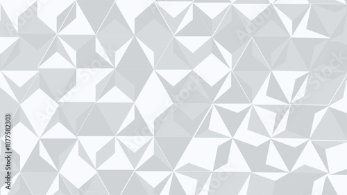 White 3D Low Poly Geometric Background – Abstract Faceted Triangle Pattern with Soft Shadows, Minimal Modern Polygon Texture for Luxury Design, Corporate Banner, Website, Wallpaper