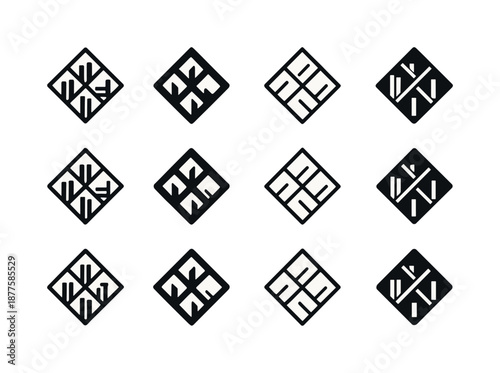 Geometric Bookshelf Icons. Geometric bookshelf with a modern, artistic design. Icon set. Set Logo of Geometric bookshelf with a modern, artistic design: