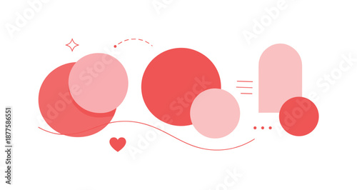 Red-Pink Abstract Harmony. Red and Pink Abstract Composition. Rounded shapes, circles, and gentle curves arranged in a modern layout, evoking warmth, emotion,