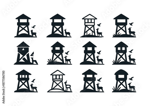 Wildlife Sanctuary Icons. Wildlife sanctuaries and animal care facilities. Icon set. Set Logo of Wildlife sanctuaries and animal care facilities: sanctuary