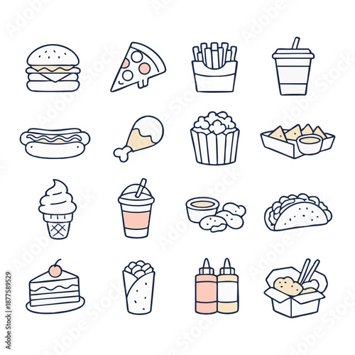 Fast Food Vector Icons Set