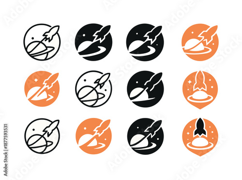 Titan Logo Variations. Titan. Icon set. Set Logo of Titan: Titan exploration mission patch. harmonious logo variations of the same emblematic concept, each