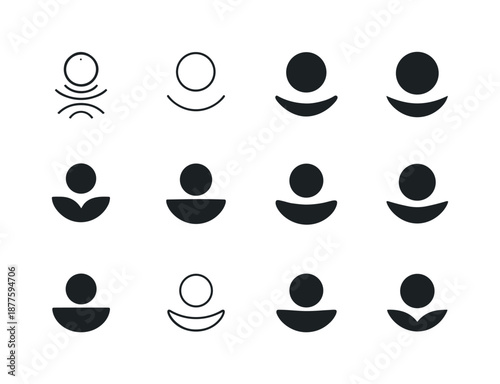 Weightlessness Icon Set. Weightlessness. Icon set. Set Logo of weightlessness: levitating sphere. harmonious logo variations of the same emblematic concept,