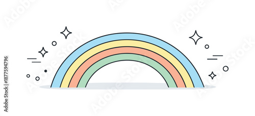 Rainbow in Clear Sky. First rainbow in clear sky. Editorial-style sky scene with a soft rainbow gently arching over a clear background, calm and uplifting