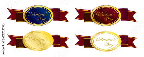 楕円エンブレムとリボンを組み合わせた高級感のあるバレンタイン向けラベルデザインセット