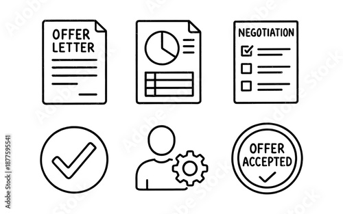 Hand drawn job offer elements with checklists and graphs