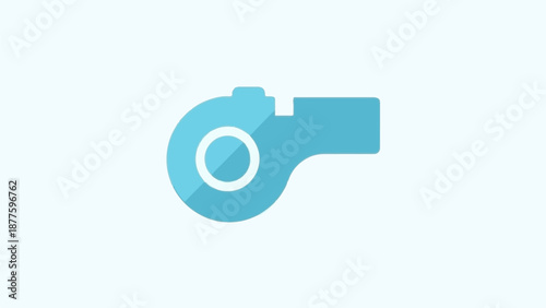 A minimalist graphic of a blue whistle with a circular opening on a light blue background