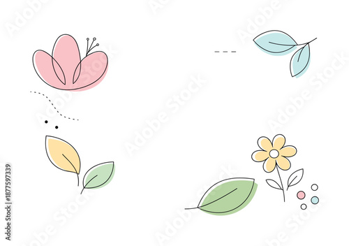 Spring Awakening Design. Awakening season background. Large soft organic shapes inspired by flowers and leaves, arranged with generous white space. A clean