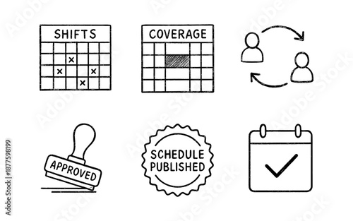 Work schedule management: shift planning and task management symbols