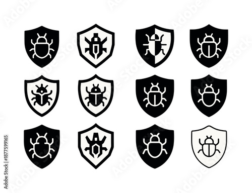 Cybersecurity Icon Set. Cybersecurity. Icon set. Set Logo of cybersecurity: malware warning emblem. harmonious logo variations of the same emblematic concept,