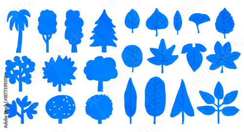 trees leafs silhouette　木　葉　シルエット　blue　PNG
