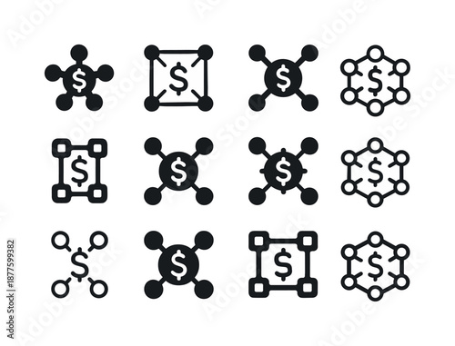 Retail Efficiency Icons. Retail supply chain efficiency and cost management. Icon set. Set Logo of retail supply chain efficiency and cost