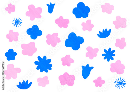 flower　花　pnk&blue　シルエット　PNG