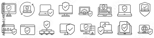 Computer antivirus vector icon set. Antivirus Illustration sign collection.  Cyber ​​protection symbol. Cyber ​​safety logo.