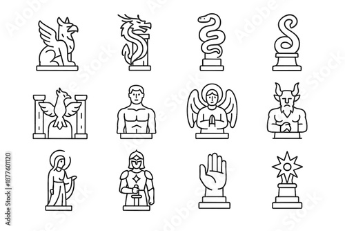 Horned mythical deity phoenix moon vector winged celestial collection icons griffin astral