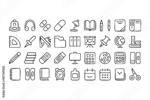 Student planner UI kit icons for schedules, assignments and coursework