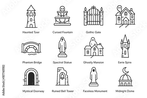 Ruined le statue midnight arch urban tower dome gothic icon fountain vector
