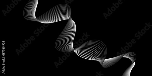 Abstract black and white background featuring a blue light wave pattern with curved lines and motion energy elements for a modern technology business wallpaper design illustration vector