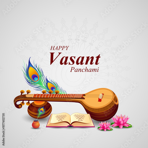 illustration of Vasant Panchami Saraswati Puja Indian festival background