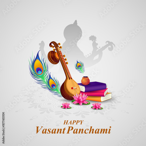 illustration of Vasant Panchami Saraswati Puja Indian festival background