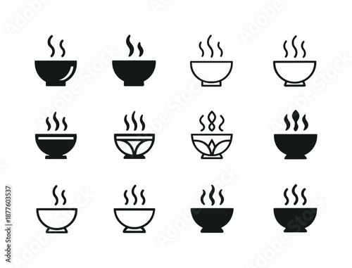 Cooking Show Logos. cooking show. Icon set. Set Logo of cooking show: steaming bowl icon. harmonious logo variations of the same emblematic concept, each with